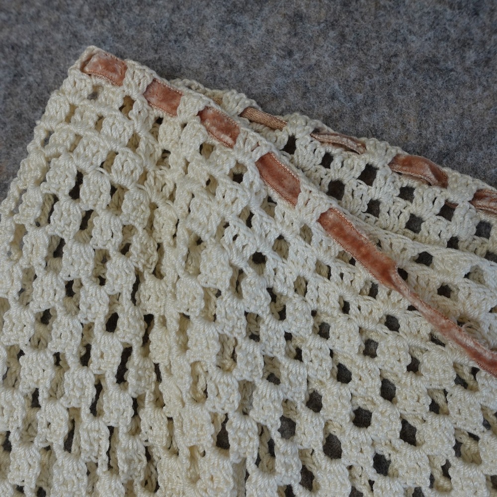 Vintage 70s Handmade Skirt Women L Ivory Crochet Sheer Mini Boho Hippie Festival - Picture 3 of 8